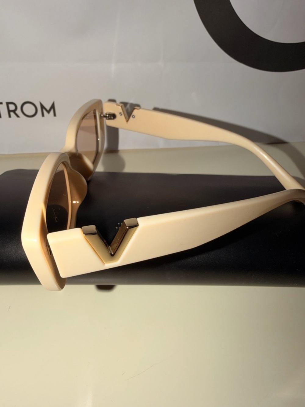 Cream Slim Cat-Eye Sunglasses with Dark Lenses - Picture 3 of 3